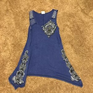 Blue studded and rhinestone asymmetrical top